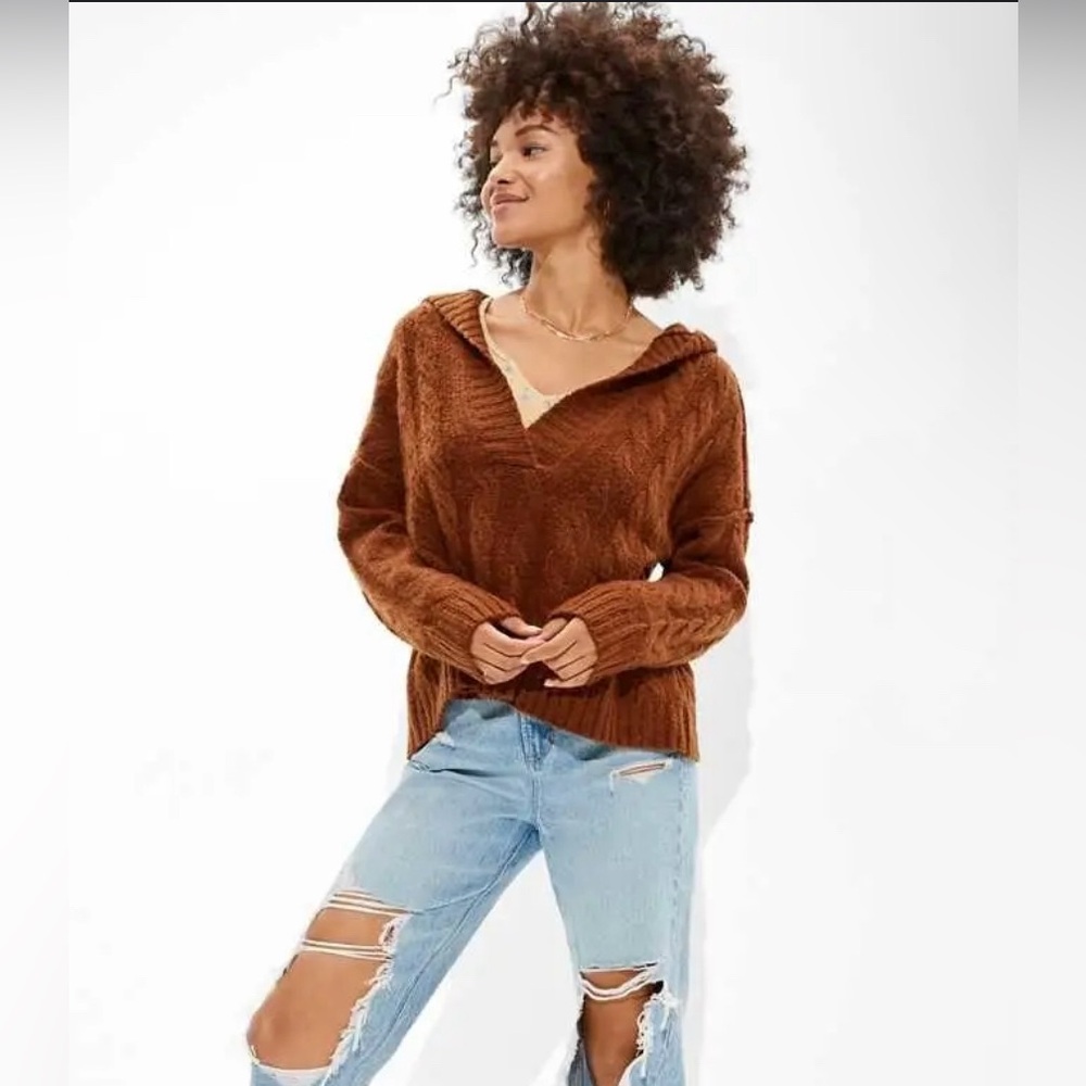 AEO Cable Knit Hooded Sweater